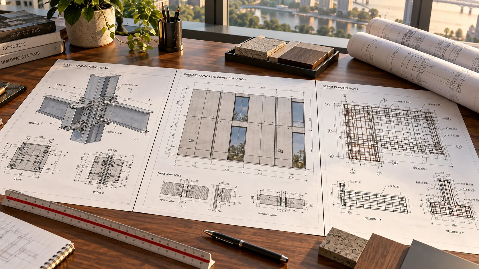 Structural detailing drawings for steel, precast concrete and reinforcing bar
