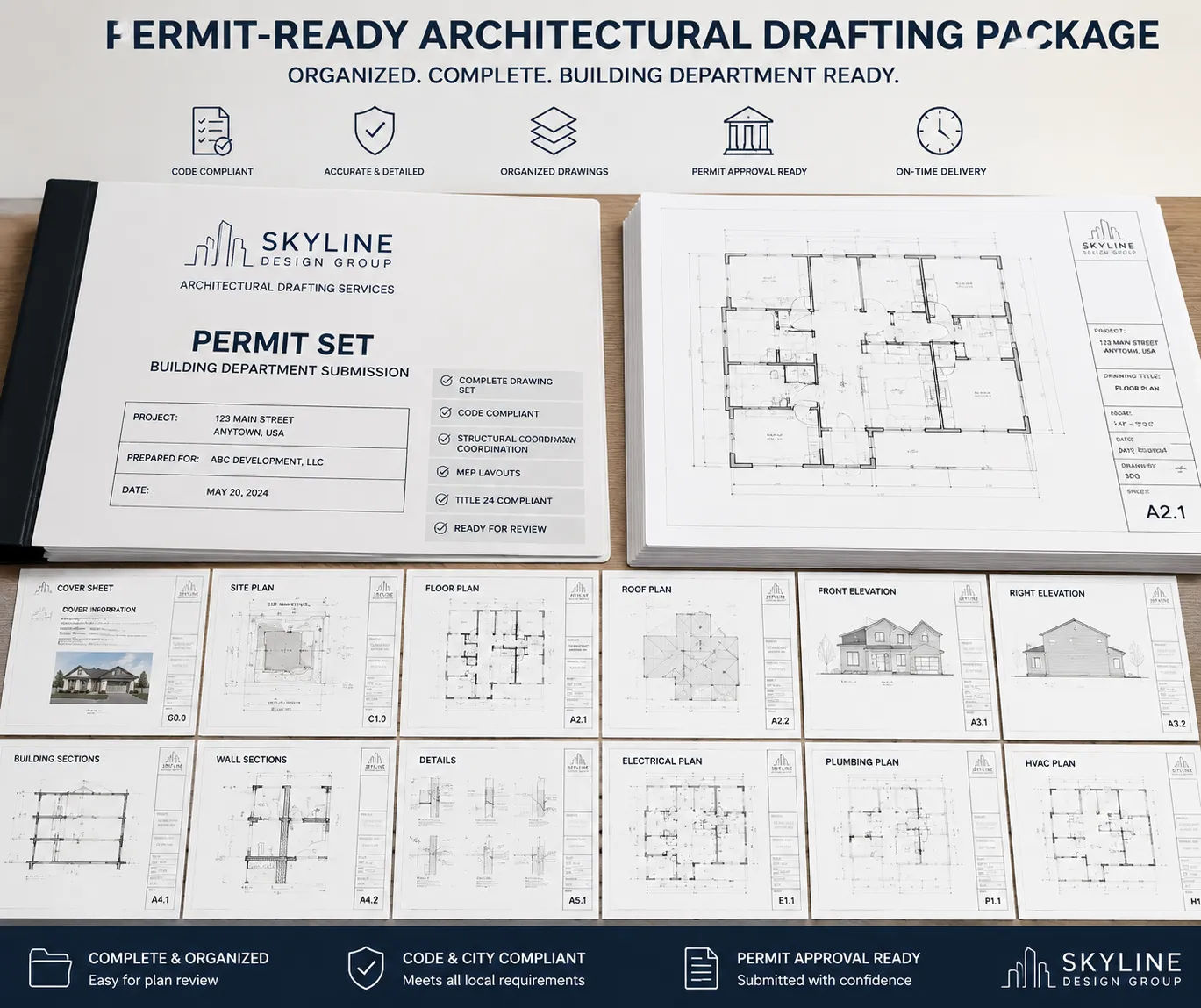 Professional architectural drafting permit package organized and ready for building department submission