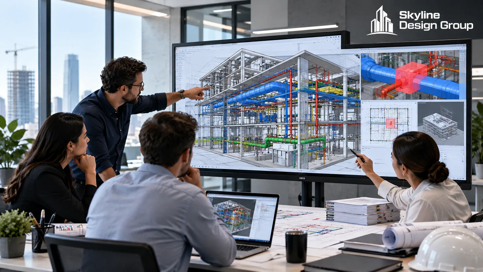 Federated MEP coordination model showing mechanical, electrical and plumbing systems combined in one view