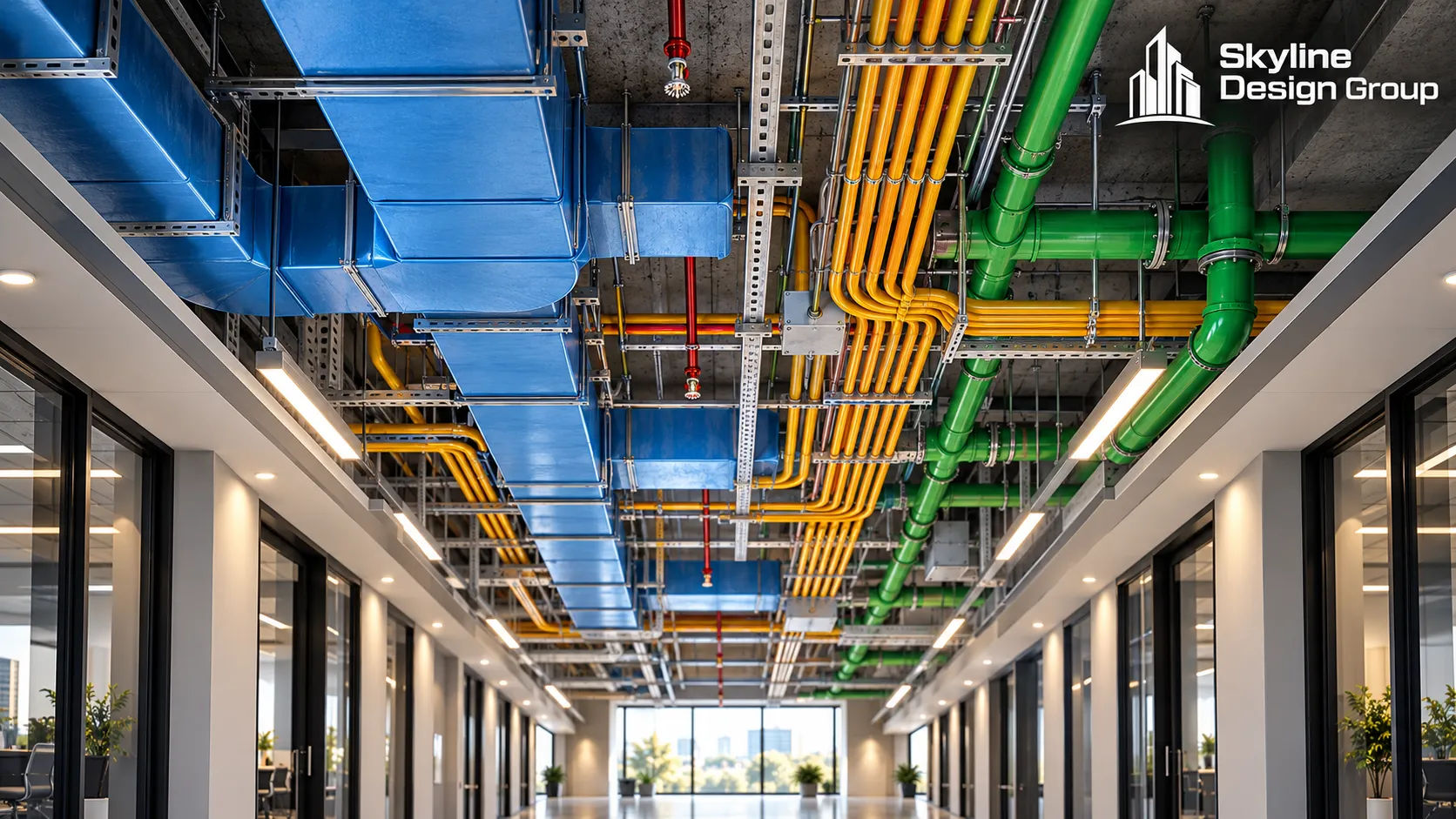 Federated MEP coordination model showing mechanical, electrical and plumbing systems combined in one view