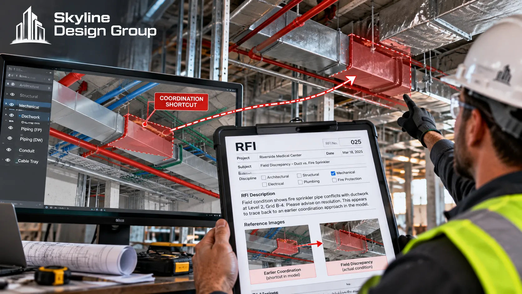 RFI form flagging a field discrepancy tied to a coordination issue