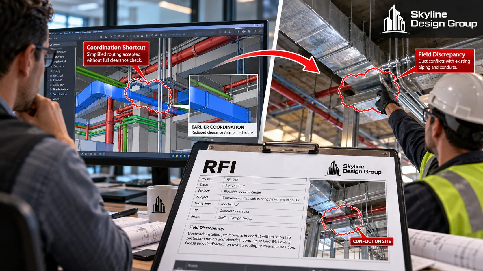 RFI form flagging a field discrepancy tied to a coordination issue