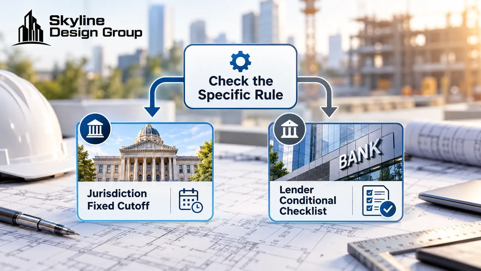 Decision flow branching from checking the specific rule to either a fixed jurisdiction cutoff or a lender’s conditional checklist