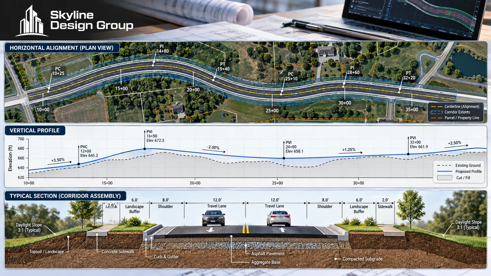 Civil 3D corridor model components diagram