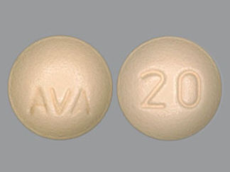 This is a Tablet imprinted with AVA on the front, 20 on the back.