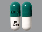 Nortriptyline Hcl: This is a Capsule imprinted with NORTRIPTYLINE on the front, m  10 mg on the back.