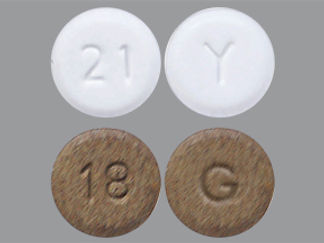 This is a Tablet Chewable imprinted with 21 or 18 on the front, Y or G on the back.