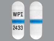 Isotretinoin: This is a white oblong Capsule imprinted with WPI on the front, 2433 on the back, and is manufactured by TEVA USA.