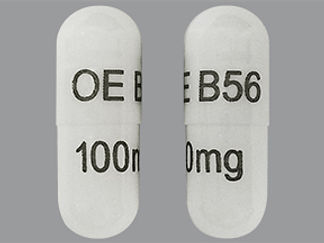 Esto es un Cápsula imprimido con OE B56 en la parte delantera, 100 mg en la parte posterior, y es fabricado por None.