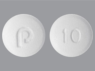 This is a Tablet imprinted with P on the front, 10 on the back.