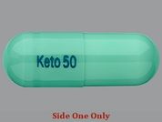 Ketoprofen: This is a Capsule imprinted with Keto 50 on the front, nothing on the back.