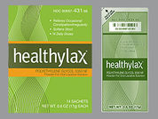 Healthylax: This is a Powder In Packet imprinted with nothing on the front, nothing on the back.