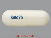 Ketoprofen: This is a Capsule imprinted with Keto 75 on the front, nothing on the back.