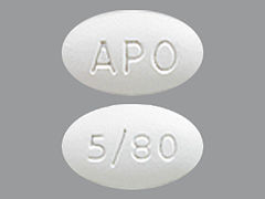 This is a Tablet imprinted with APO on the front, 5/80 on the back.
