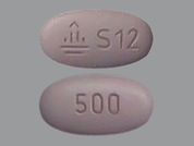 Synjardy: This is a Tablet imprinted with logo and S12 on the front, 500 on the back.