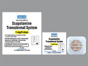 Scopolamine: Esto es un Parche Transdérmico 3 Días imprimido con Scopolamine  1mg/3 days en la parte delantera, nada en la parte posterior, y es fabricado por None.