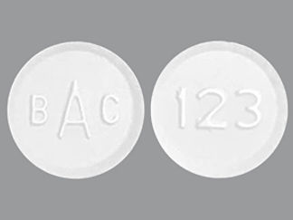 This is a Tablet imprinted with BAC on the front, 123 on the back.
