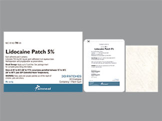 Esto es un Parche Adhesivo Medicado imprimido con logo and amneal LIDOCAINE PATCH 5% en la parte delantera, nada en la parte posterior, y es fabricado por None.