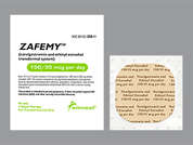 Zafemy: Esto es un Parche Transdérmico Semanal color cuero square (rounded corners) imprimido con Norelgestromin and Ethinyl Estradiol 150 en la parte delantera, nada en la parte posterior, y es fabricado por AMNEAL PHARMACE.