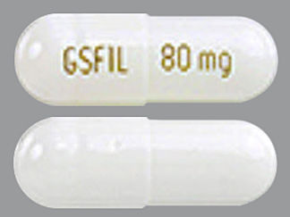 This is a Capsule Er Multiphase 24hr imprinted with GSF1L on the front, 80 mg on the back.