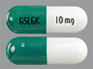 This is a Capsule Er Multiphase 24hr imprinted with GSLGK on the front, 10 mg on the back.
