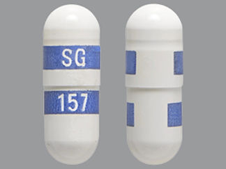 This is a Capsule imprinted with SG on the front, 157 on the back.