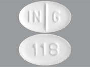 Cabergoline: This is a white oval Tablet imprinted with IN G on the front, 118 on the back, and is manufactured by INGENUS PHARMAC.