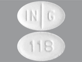 This is a Tablet imprinted with IN G on the front, 118 on the back.