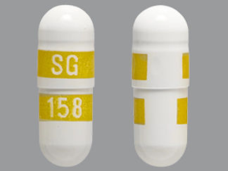 This is a Capsule imprinted with SG on the front, 158 on the back.
