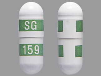 This is a Capsule imprinted with SG on the front, 159 on the back.