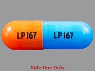 This is a Capsule imprinted with LP 167 on the front, LP 167 on the back.