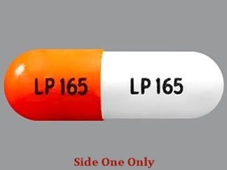 This is a Capsule imprinted with LP 165 on the front, LP 165 on the back.