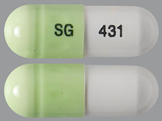 This is a Capsule imprinted with SG on the front, 431 on the back.