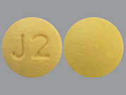 Estradiol-Norethindrone Acetat: Esto es un Tableta amarillo redondo imprimido con J2 en la parte delantera, nada en la parte posterior, y es fabricado por INGENUS PHARMAC.
