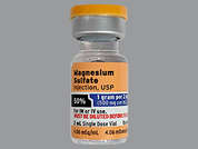 Magnesium Sulfate: Esto es un Vial incoloro imprimido con nada en la parte delantera, nada en la parte posterior, y es fabricado por FRESENIUS KABI.