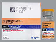 Magnesium Sulfate: Esto es un Vial incoloro imprimido con nada en la parte delantera, nada en la parte posterior, y es fabricado por FRESENIUS KABI.