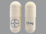 Vitrakvi: This is a Capsule imprinted with BAYER BAYER on the front, 25 mg on the back.