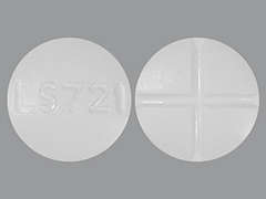 Esto es un Tableta blanco redondo imprimido con LS721 en la parte delantera, nada en la parte posterior, y es fabricado por MCKESSON PACKAG.