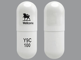 This is a Capsule imprinted with logo  Wellcome on the front, Y9C  100 on the back.