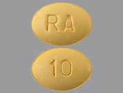 Tolcapone: Esto es un Tableta imprimido con RA en la parte delantera, 10 en la parte posterior, y es fabricado por None.