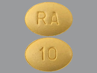 This is a Tablet imprinted with RA on the front, 10 on the back.