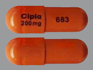 This is a Capsule imprinted with Cipla  200 mg on the front, 683 on the back.