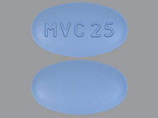 This is a Tablet imprinted with MVC 25 on the front, nothing on the back.