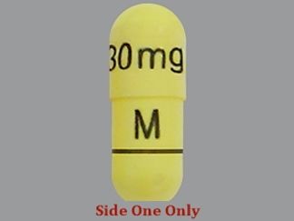 Esto es un Cápsula imprimido con 30 mg en la parte delantera, M en la parte posterior, y es fabricado por None.