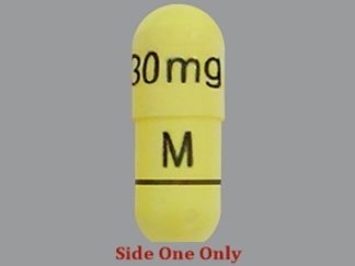 This is a Capsule imprinted with 30 mg on the front, M on the back.