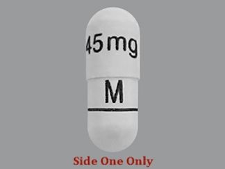 This is a Capsule imprinted with 45mg on the front, M on the back.