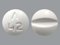 Esto es un Tableta blanco redondo imprimido con logo and 42 en la parte delantera, nada en la parte posterior, y es fabricado por ADVAGEN PHARMA.