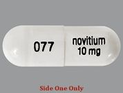 Meloxicam: This is a Capsule imprinted with 077 on the front, Novitium 10 mg on the back.