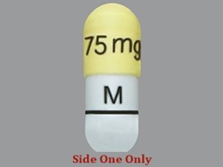 Esto es un Cápsula imprimido con 75 mg en la parte delantera, M en la parte posterior, y es fabricado por None.