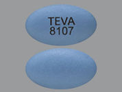 Ibuprofen-Famotidine: This is a Tablet imprinted with TEVA  8107 on the front, nothing on the back.